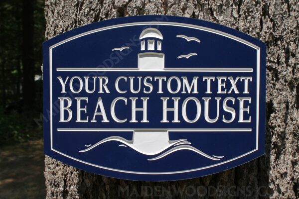 Personalized PVC Beach House Sign with Lighthouse |  indoor | outdoor