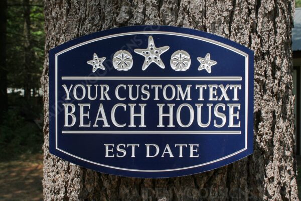 Alternative view of Starfish and Sand Dollar Personalized PVC Beach House Sign  |  indoor | outdoor